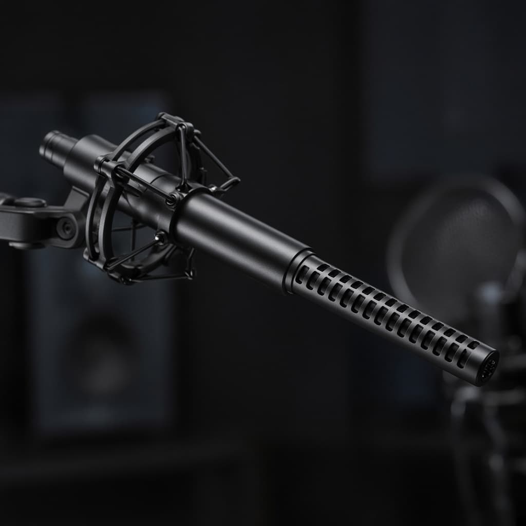 Sennheiser MKH 416 shotgun microphone in a professional studio